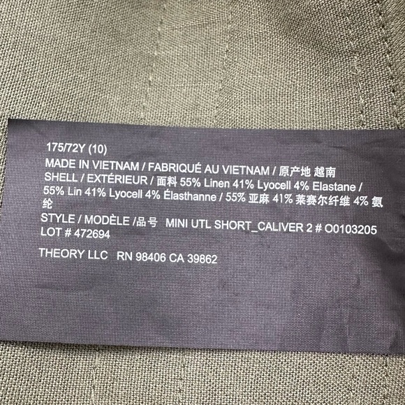 Theory Mini Utility Short in Good Linen Fern Green - Picture 8 of 9